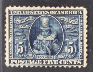 US Stamp#330 5c Blue Pocahontas MINT Hinged OG SCV $ $140.00 