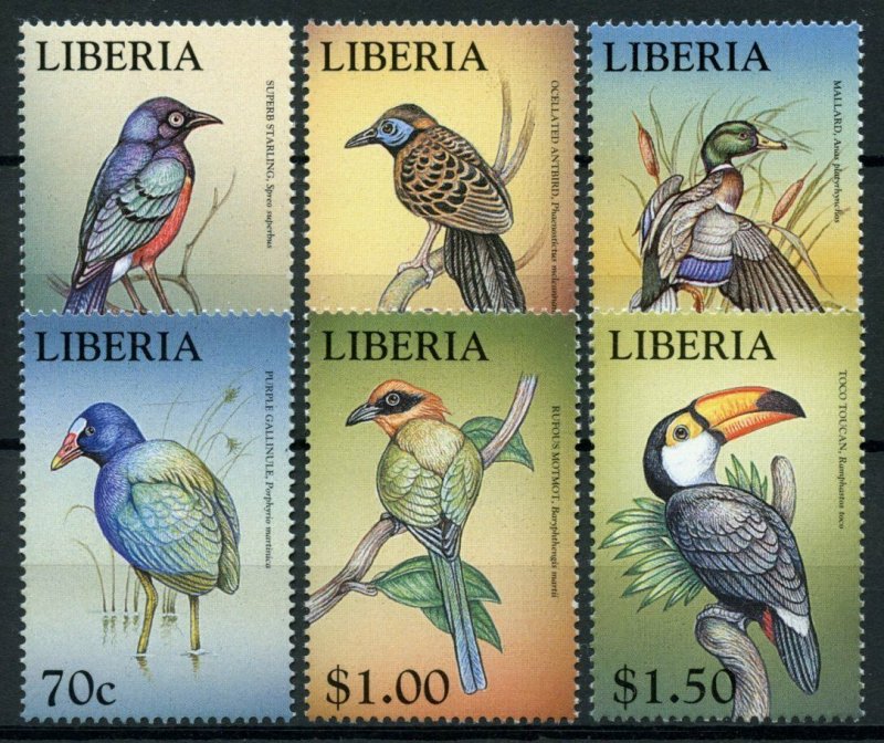 Liberia Stamps 1999 MNH World of Birds Toucans Motmot Gallinule Ducks 6v Set