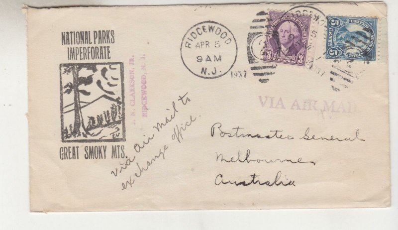 UNITED STATES, 1937 cover, Great Smoky Mts., 3c., 5c. to Australia, Via Airmail