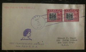 1941 Suva Fiji First Flight Cover FFC To Los Angeles Ca USA  Transpacific mail 1