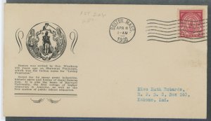 US 682 (1930) 2c Massachusetts Bay/300th Anniversary (single) on an addressed(typed) first day cover with a Boston, MA machine c