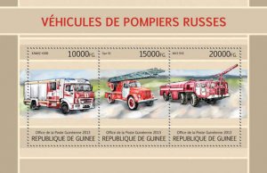 Guinea - Russian Fire Engines - 3 Stamp Sheet - 7B-2096