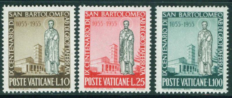VATICAN Scott 200-2 MH* 1955 St. Bartholomew set