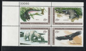 ALLY'S US Plate Block Scott #1427-30 8c Wildlife Conservation [4] MNH [W-43a UL]