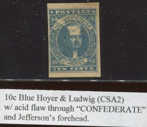 Confederate States 2b Mint Stamp with Acid Flaw Variety BX5220