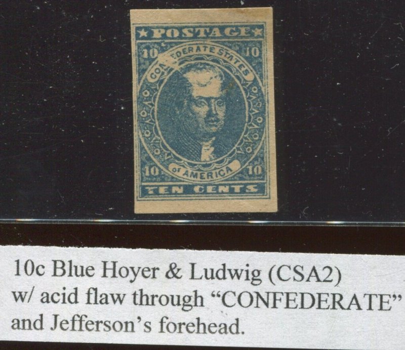 Confederate States 2b Mint Stamp with Acid Flaw Variety BX5220