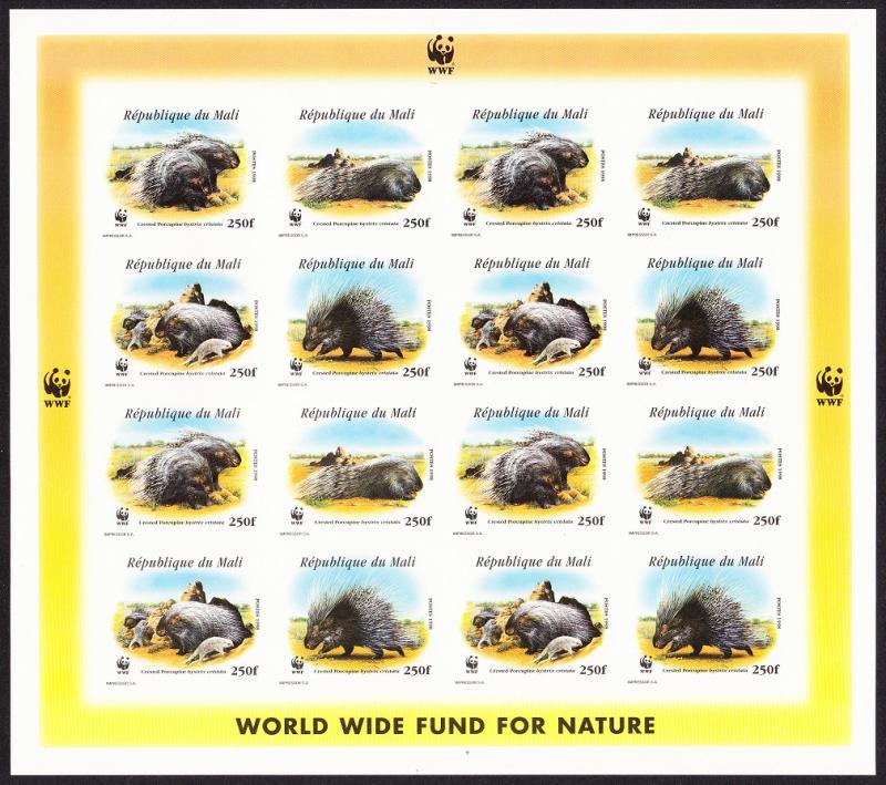 Mali WWF Crested Porcupine Imperf Sheetlet of 4 sets MI#1974-1977 SC#918 a-d