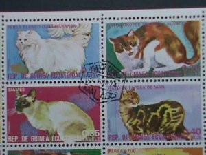 GUINEA EQUATORIAL-1974- COLORFUL BEAUTIFUL LOVELY  CATS CTO SHEET- VERY FINE