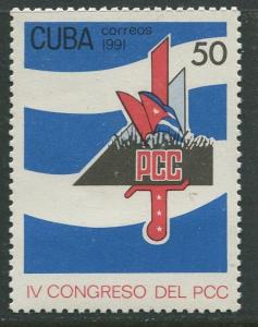 Cuba -Scott 3352 - Communist Party - 1991- MNH- Single  50c -Stamp