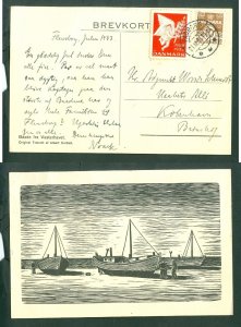 Denmark. 1933 Christmas Card 10 Ore. + Seal. Padborg. Vest Coast, Fishing Boats.