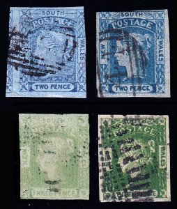 New South Wales #11/#17a 2p-3p1851-1855 Asstd Early Queen Victoria Imperfs Used