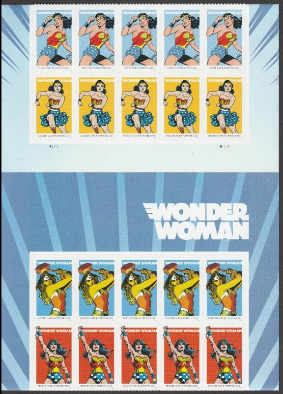 US 5149-5152 Wonder Woman forever header gutter block (20 stamps) MNH 2016 