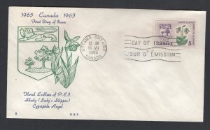 Canada #424  (1965 PEUI Lady's Slipper flower)  FDC H&E cachet unaddressed