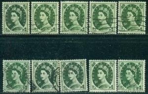 GREAT BRITAIN SG-582, SCOTT # 365, USED, 10 STAMPS, GREAT PRICE!