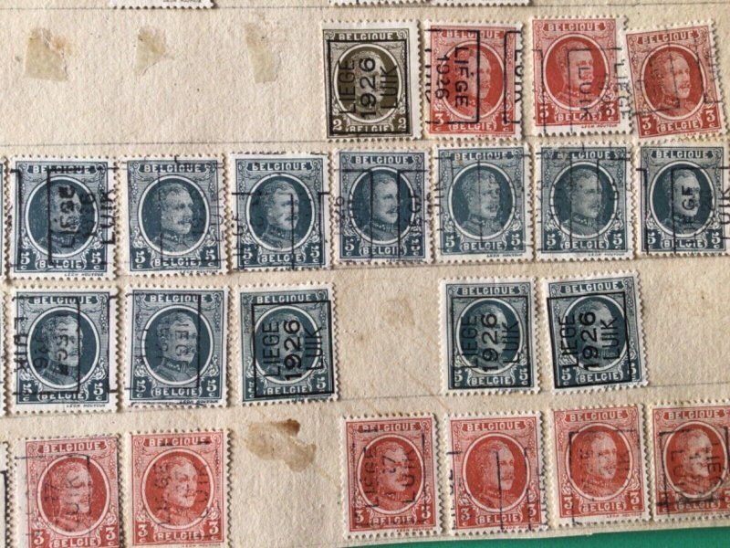 Belgium pre cancel stamps on 2 old album part pages Ref A8442