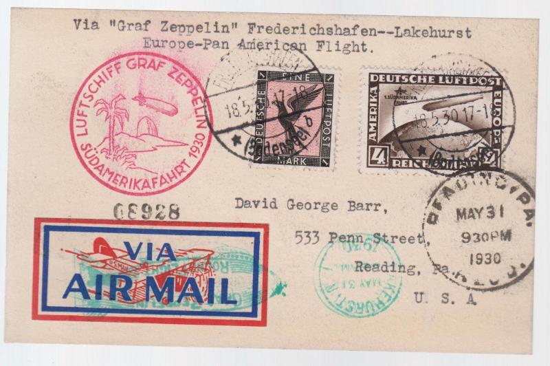 1930 Germany Graf Zeppelin LZ 127 postcard Cover to Rio de Janeiro Brazil # C 39