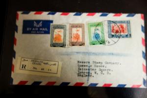 Jordan Registered Cover 1957 to England w/ 4x stamps