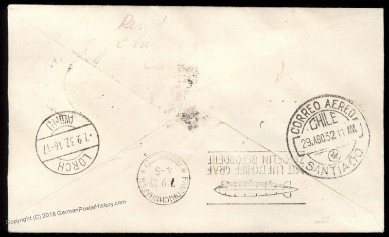 Chile 1932 Graf Zeppelin 5th South America Flight SAF Si175 Cover 92733