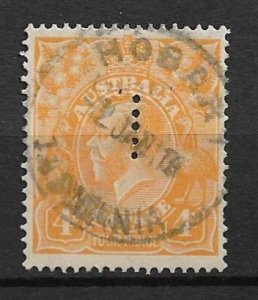 1924 Australia Sc31 (SG32)4d King George with T Tasmania perfin used