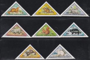 Mongolia # 735-742, Fur Bearing Animals - Triangles, NH, 1/2 Cat.