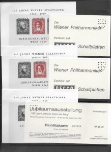 Austria 1969 MNH Opera sheet and ticket x 3. see desc.