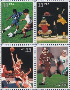 Scott #3402a (3399-3402) Youth Sports Block of 4 Stamps - MNH