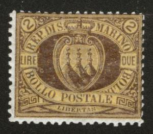San Marino Scott 23 MH* 1894 scarce 2 Lire stamp CV$110 