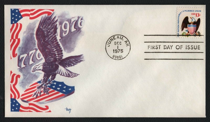 #1596 13c Eagle and Shield, Marq FDC **ANY 5=FREE SHIPPING**