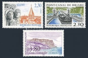 France 2215-2217, MNH. Mi 2790, 2795, 2796. Tourism 1990. Cluny, Port Canal,