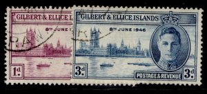 GILBERT AND ELLICE ISLANDS GVI SG55-56, 1946 VICTORY set, FINE USED.