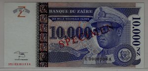 Zaire P-70 unc. banknote/ Specimen