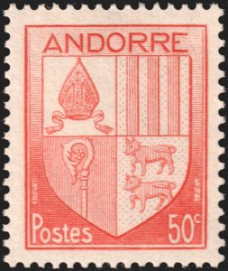 Andorra (French) #81  MNH - 50c org-red Coat of Arms (1944)