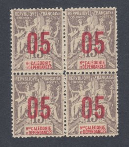 New Caledonia Sc 117 MNH. 1912 5c carmine surcharge on 15c gray block, lt crease