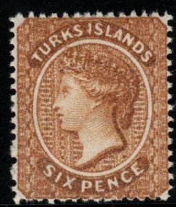 TURKS ISLANDS SG59 1889 6d YELLOW-BROWN MNH 