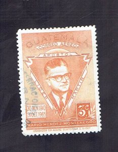 GUATEMALA SCOTT#C346 1967 3c MARIO MENDEZ MONTENEGRO - USED