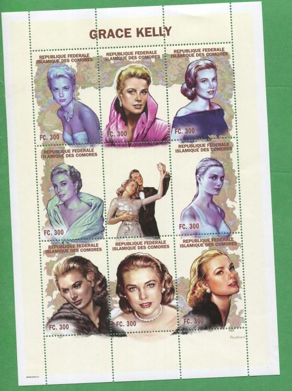 Grace Kelly Princess Commemorative Souvenir Stamp Sheet Comoro Islands E12