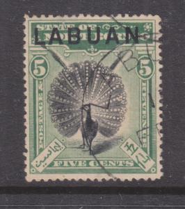 LABUAN, 1897 Pheasant 5c. Green & Black, perf. 14 1/2-15, used, cds. cancel.