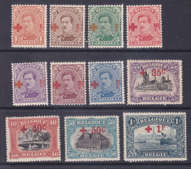 Belgium B34-44 Mint OG 1918 Semi Postal Surcharged 1c+1c-1fr+1fr Issues VF