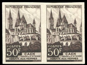 France, 1950-Present #674 (YT 917), 1951 Caen Abbey, imperf. horizontal pair,...