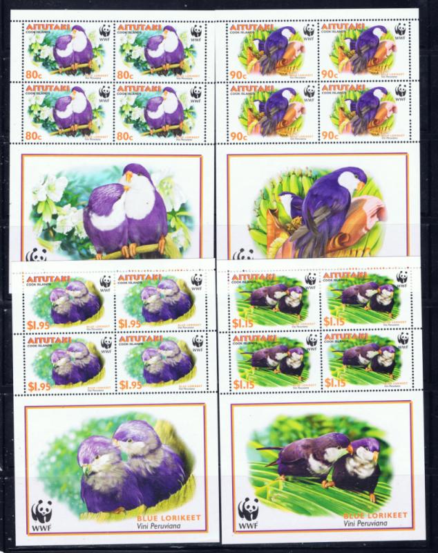 Aitutaki 533-36 MNH 2002 Birds set of four sheets