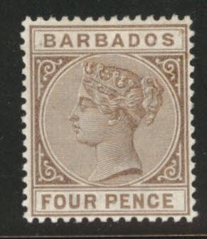Barbados Scott 65 Victoria MH* 1885 perf 14, wmk 2