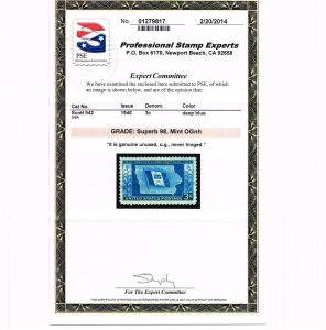 EXCEPTIONAL GENUINE SCOTT #942 MINT PRISTINE OG NH PSE CERT GRADED SUPERB 98