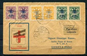 Latvia 1928 Cover from Riga to Genova Italy Pairs Overprt Airmail label Nice 601