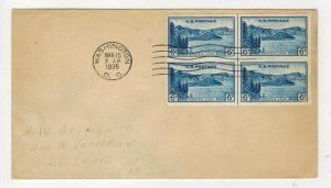 1935 NATIONAL PARKS SERIES  IMPERFORATE BLOCK #761 CRATER LAKE CENTER LINE