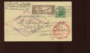 C14 Graf Zeppelin Air Mail Used Stamp on Uprated Flight Post Card (C14-RC12)