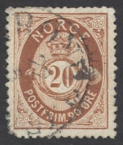 Norway Sc# 27 Used (a) 1877-1878 20o Post Horn & Crown