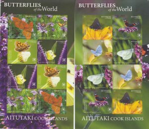 Aitutaki MNH Sc 728-29 sheet IMPERF Mi Bk 1133-40B KB Value 320 Euro Butterflies