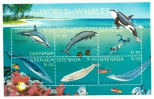 Grenada 2002 - Marine Life Fish Whales - Sheet Of 6 Stamps - Scott #3185 - MNH