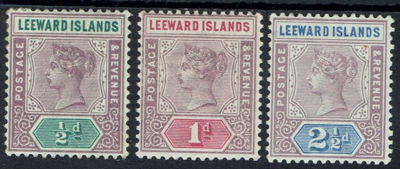 LEEWARD ISLANDS 1890 QV 1/2D 1D AND 21/2D