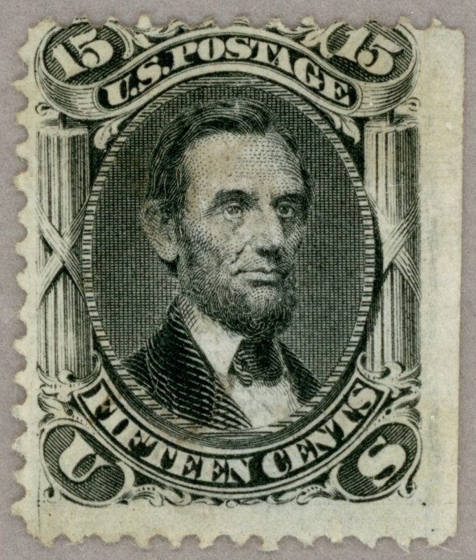 US Scott#98 1867 15c F Grill Lincoln, rare cracked plate variety, light cancel